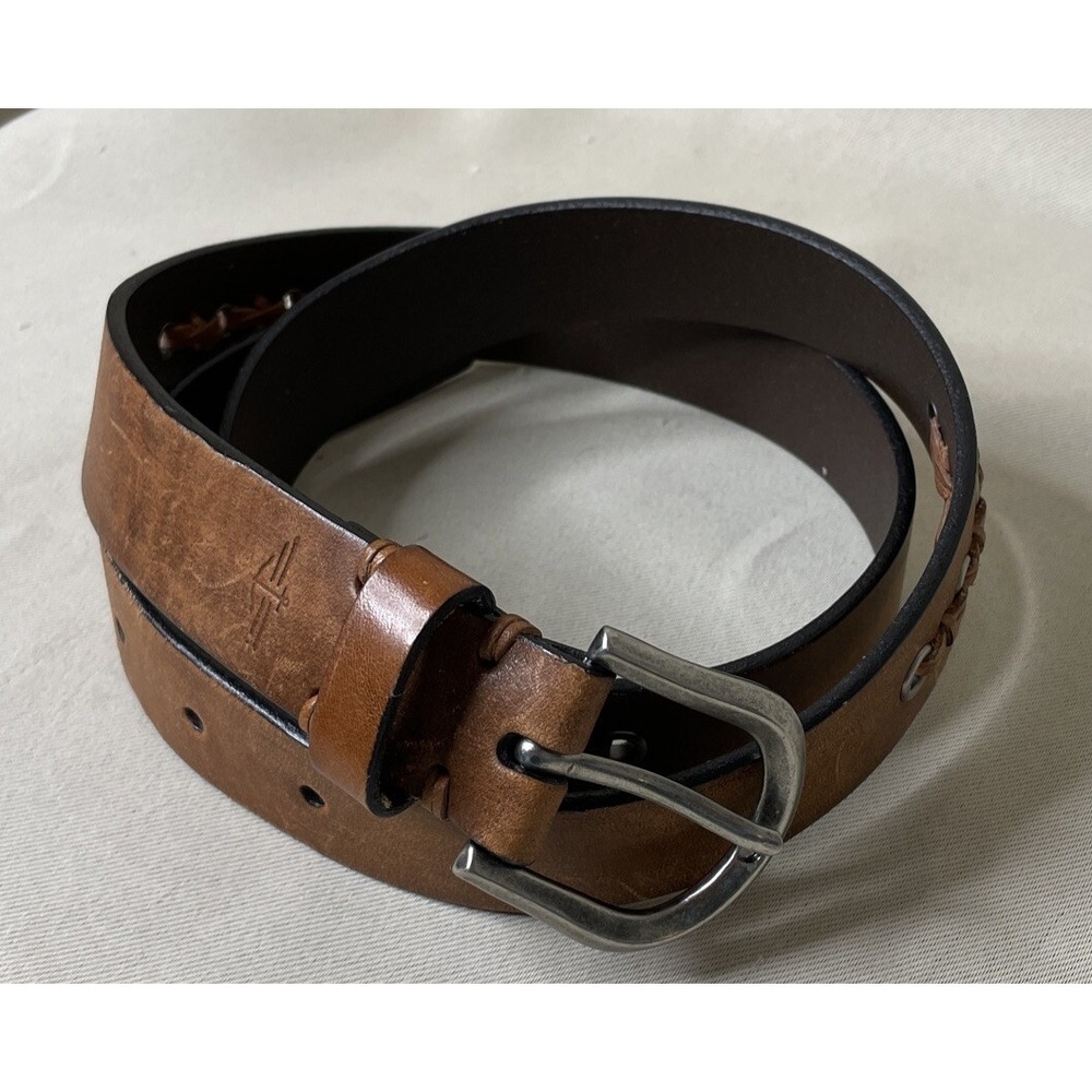 Dockers Mens XL Genuine Leather Belt Brown Whipstitch Grommet‎